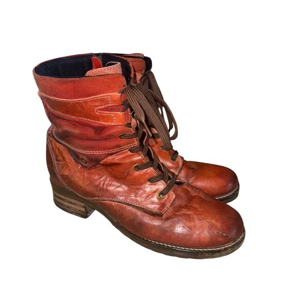 Dromedaris Womens Kara Scrunched Red Cognac Leather Suede Boot 9 Boho Bootie - Picture 3 of 13